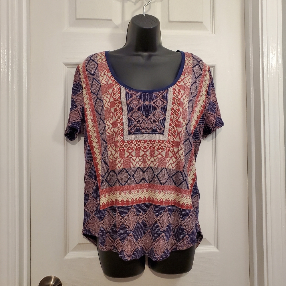 Lucky Brand Geometric Short Sleeve Top - L